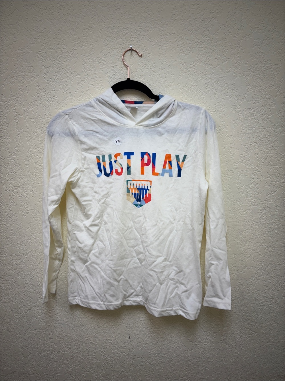 Kids White 'Just Play' Hooded Long-Sleeve Shirt